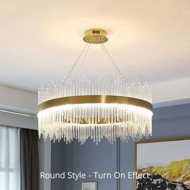 Gold Modern Chandeliers For Bedroom Round Modern Metal & Glass Dimmable Led Strip