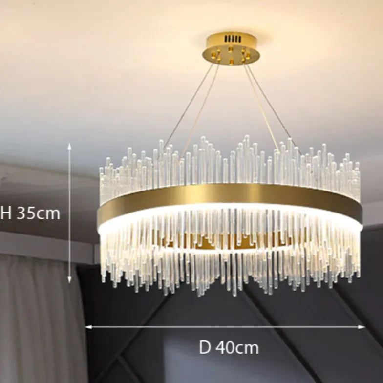 Gold Modern Chandeliers For Bedroom Round Modern Metal & Glass Dimmable Led Strip