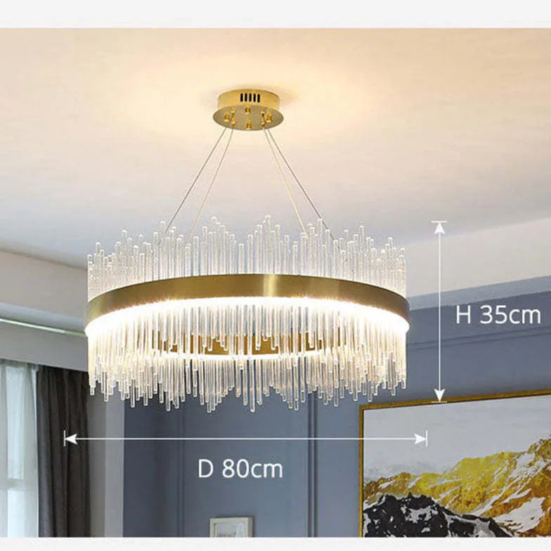 Gold Modern Chandeliers For Bedroom Round Modern Metal & Glass Dimmable Led Strip