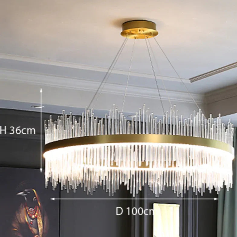 Gold Modern Chandeliers For Bedroom Round Modern Metal & Glass Dimmable Led Strip