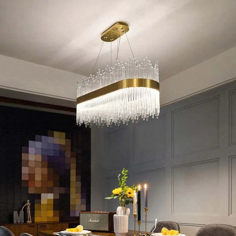 Gold Modern Chandeliers For Bedroom Round Modern Metal & Glass Dimmable Led Strip