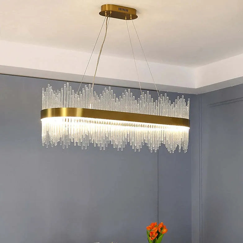 Gold Modern Chandeliers For Bedroom Round Modern Metal & Glass Dimmable Led Strip