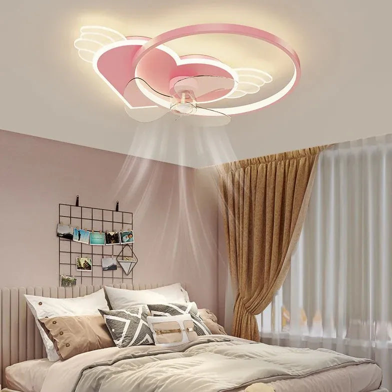 Pink Ceiling Fan With Light For Bedroom Minori Metal Led