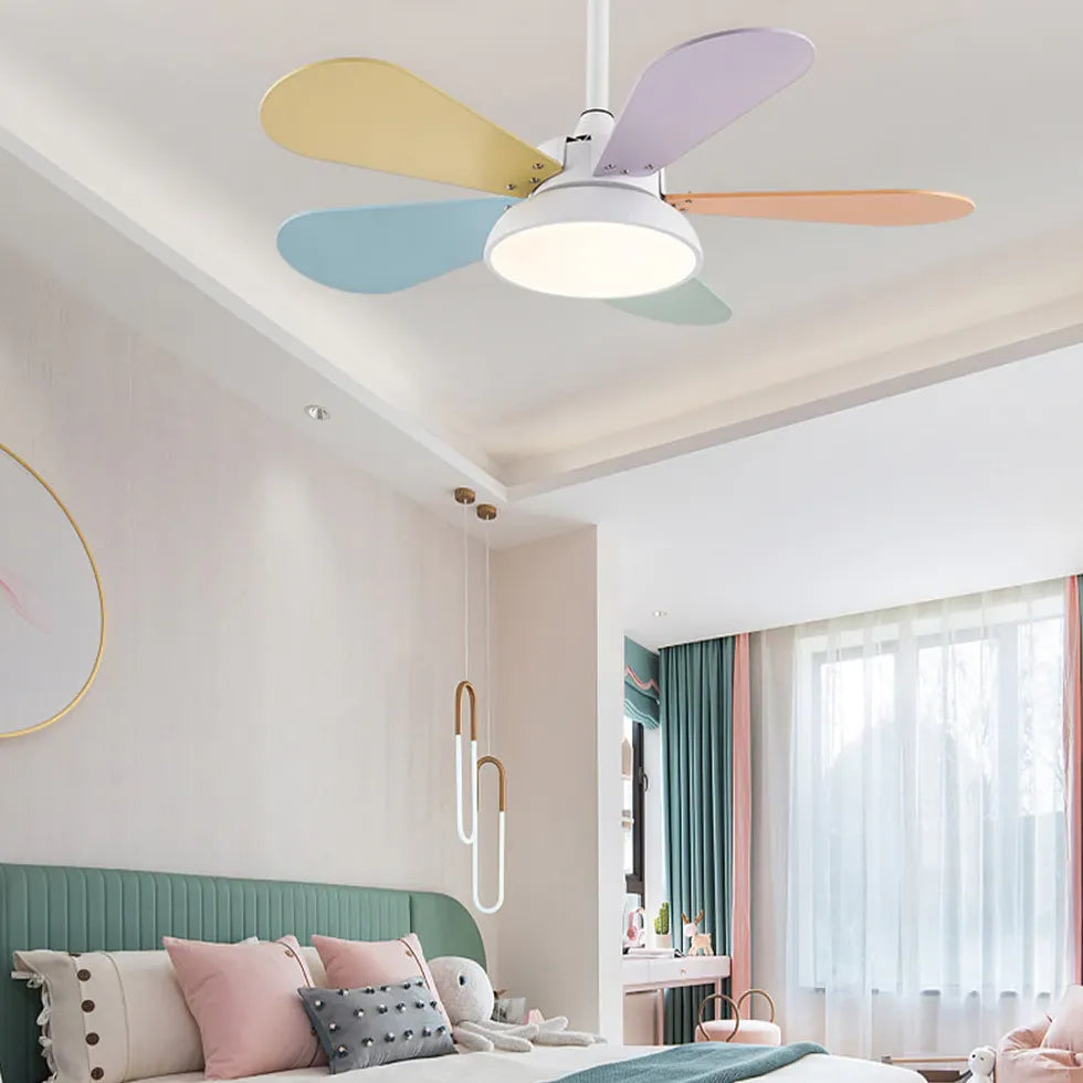 White Ceiling Fan With Light For Study Room Morandi Metal Led Dimmable