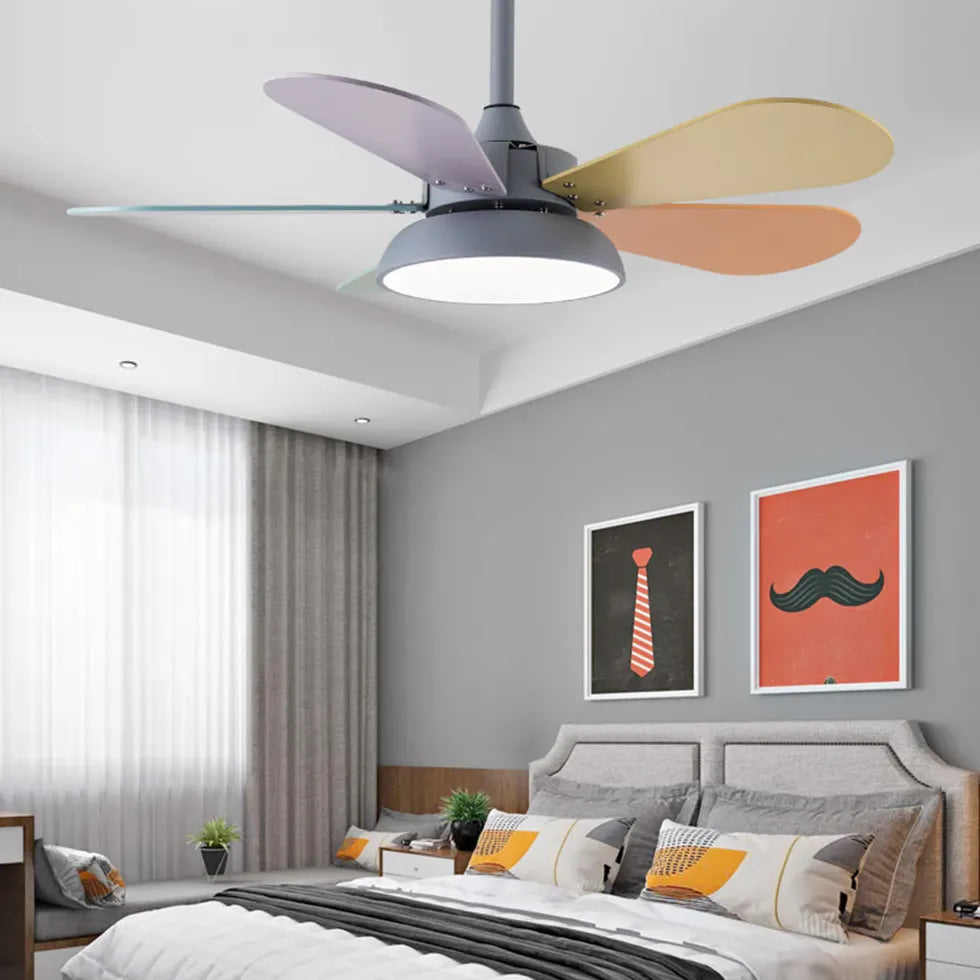 White Ceiling Fan With Light For Study Room Morandi Metal Led Dimmable