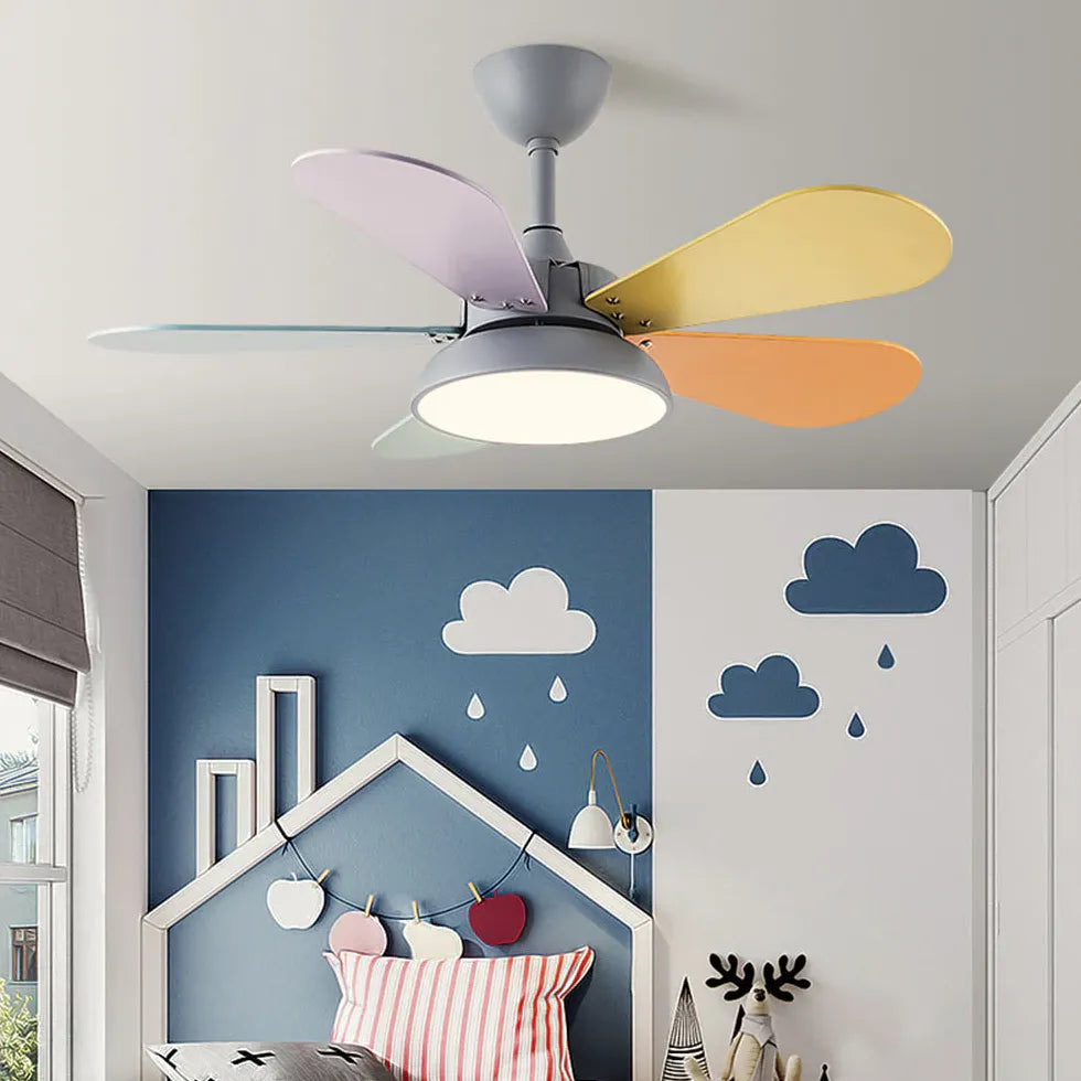 White Ceiling Fan With Light For Study Room Morandi Metal Led Dimmable