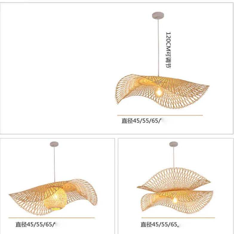 Natural Hat Rattan Bamboo Light Single Pendant