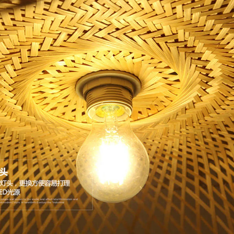 Natural Hat Rattan Bamboo Light Single Pendant