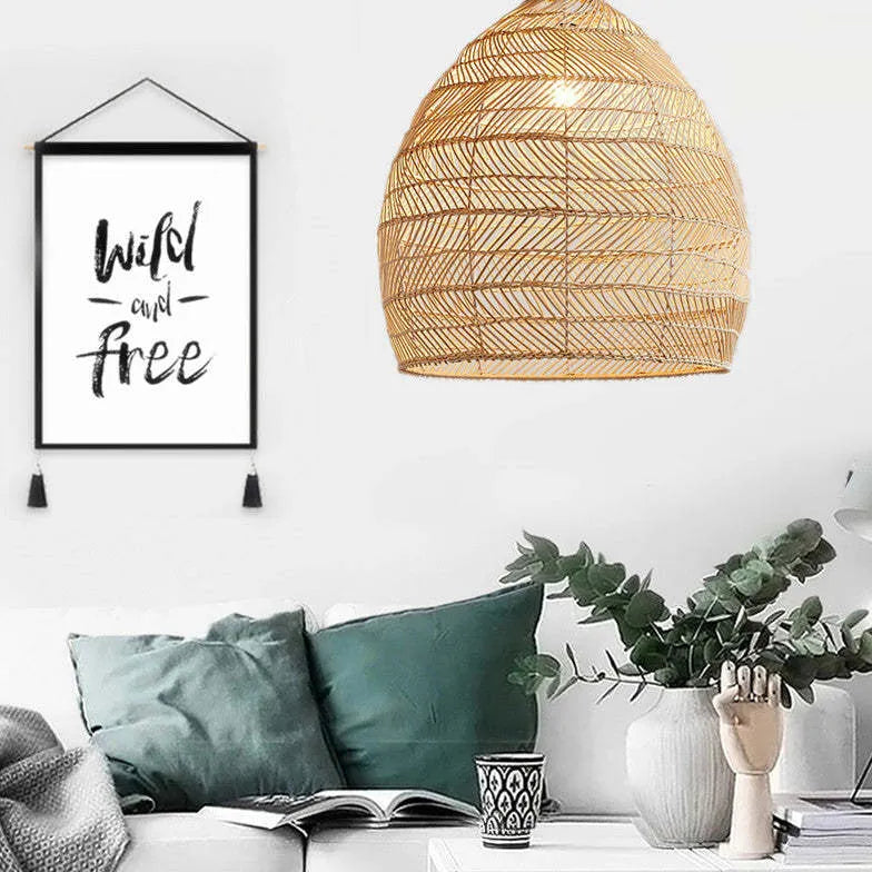 Light Single Pendant For Living Room Modern Metal & Bamboo