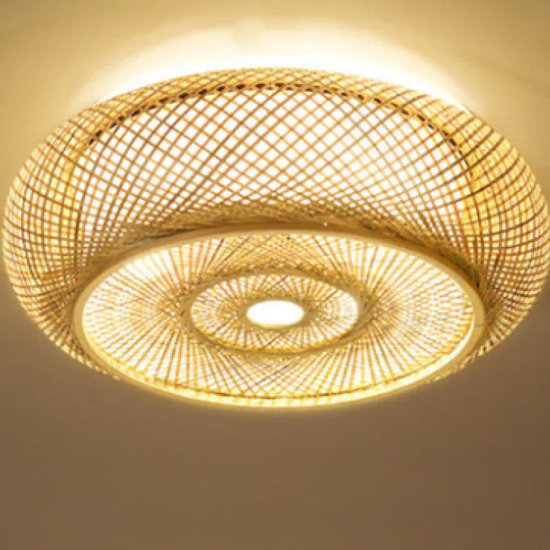 Muto Rattan Woven Rustic Led Flush Mount Light