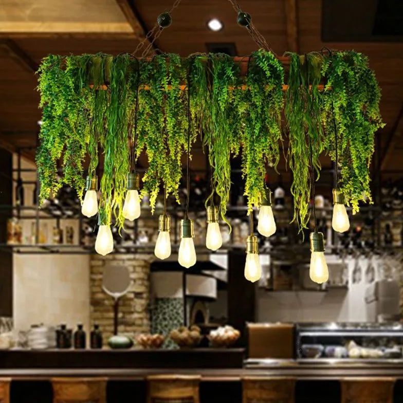 Green Statement Pendant Light For Kitchen Rectangular Nest Metal & Glass Led Without Bulbs