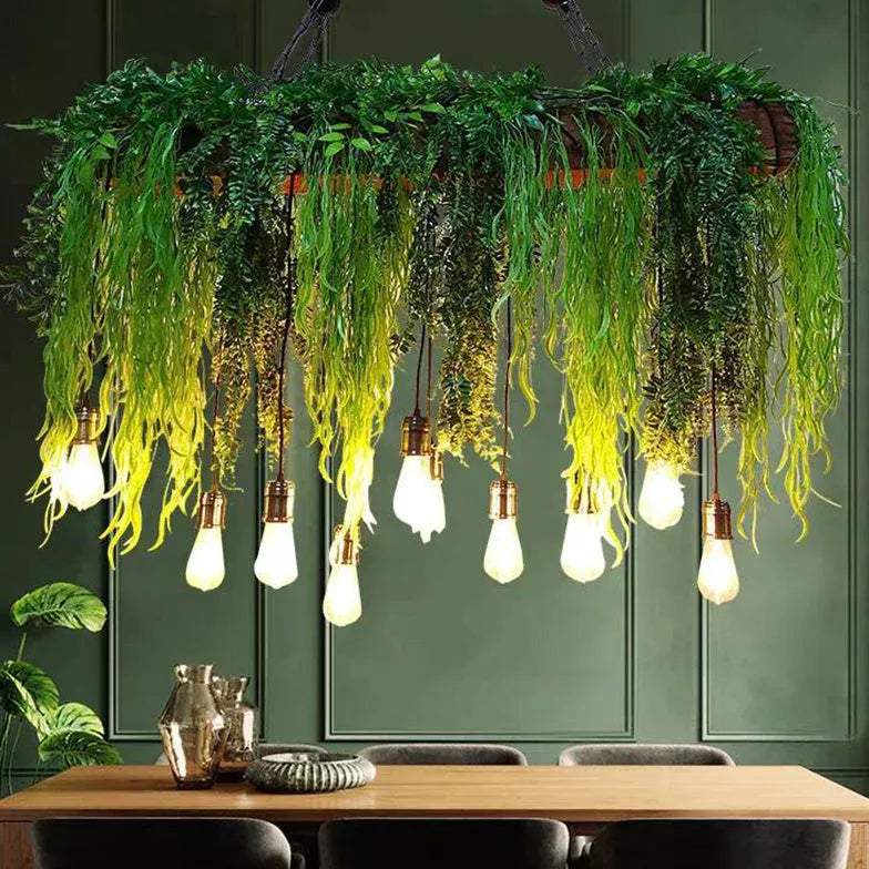 Green Statement Pendant Light For Kitchen Rectangular Nest Metal & Glass Led Without Bulbs