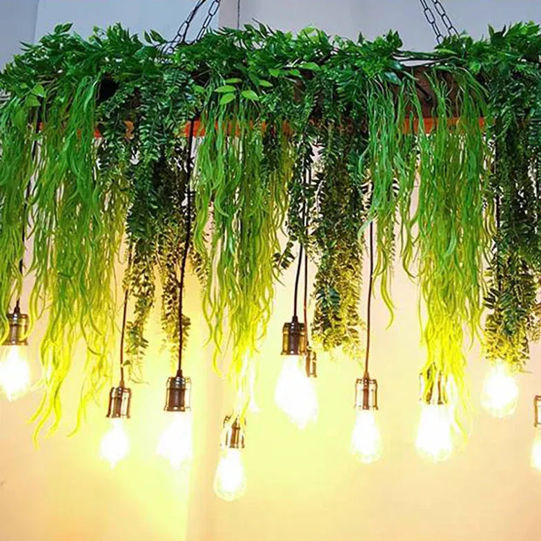 Green Statement Pendant Light For Kitchen Rectangular Nest Metal & Glass Led Without Bulbs