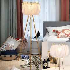 White Tripod Floor Lamp Metal & Feather Plug