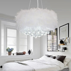 White Statement Pendant Light For Bedroom Round O'moore Metal & Feather