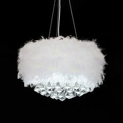 White Statement Pendant Light For Bedroom Round O'moore Metal & Feather