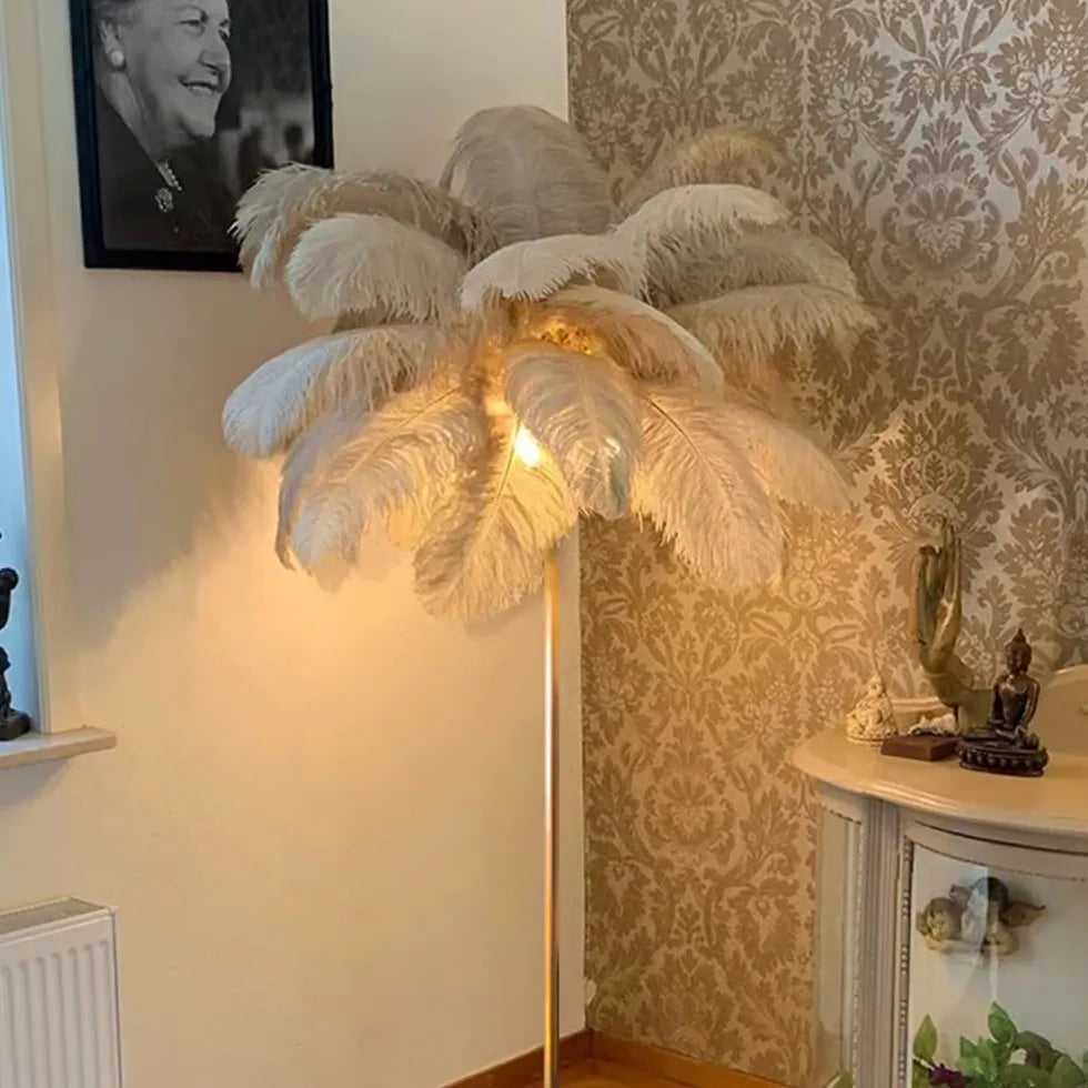 Gold Floor Lamp For Study Room O'moore Metal & Feather Led Warm White Ip20 Plug