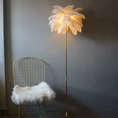 Gold Floor Lamp For Study Room O'moore Metal & Feather Led Warm White Ip20 Plug