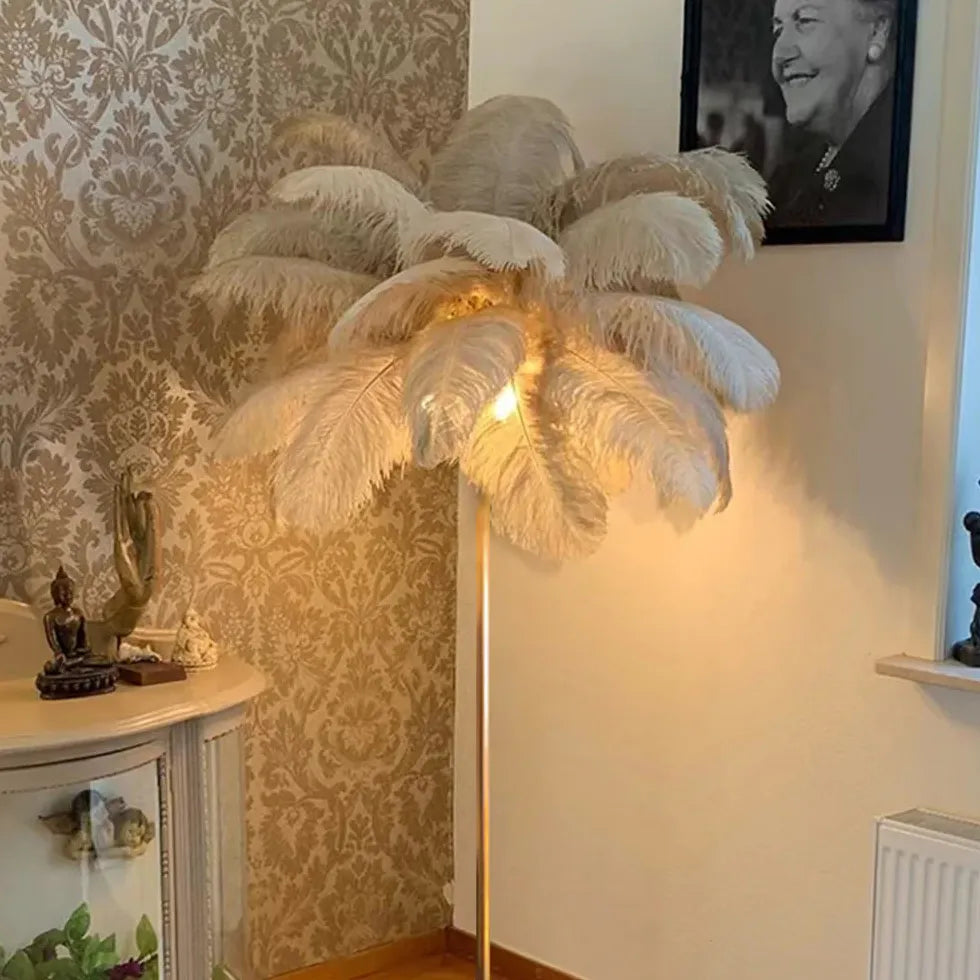 Gold Floor Lamp For Study Room O'moore Metal & Feather Led Warm White Ip20 Plug