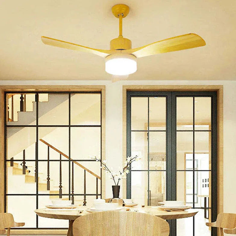 3-blade Ceiling Fan With Light, Wooden