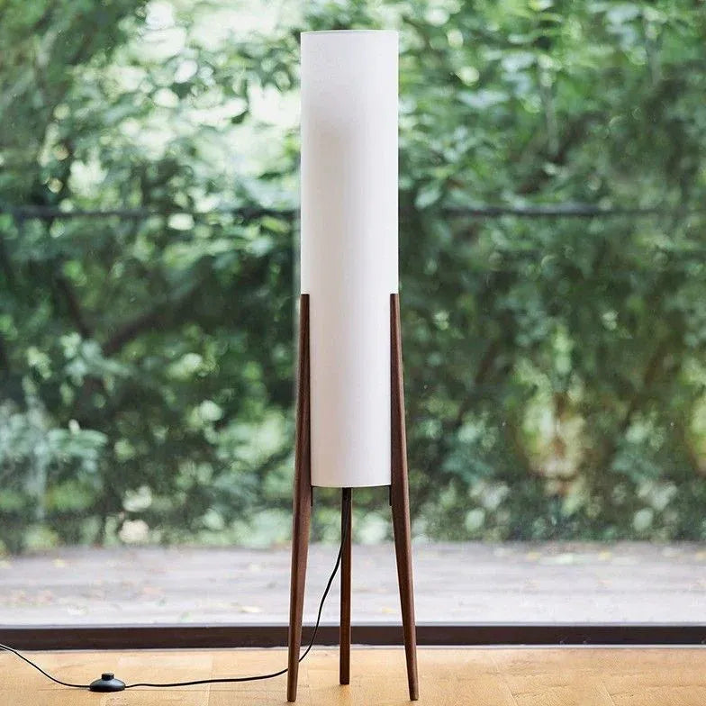 Brown Tripod Floor Lamp For Study Room Cylinder Ozawa Wood Led Plug Ip20