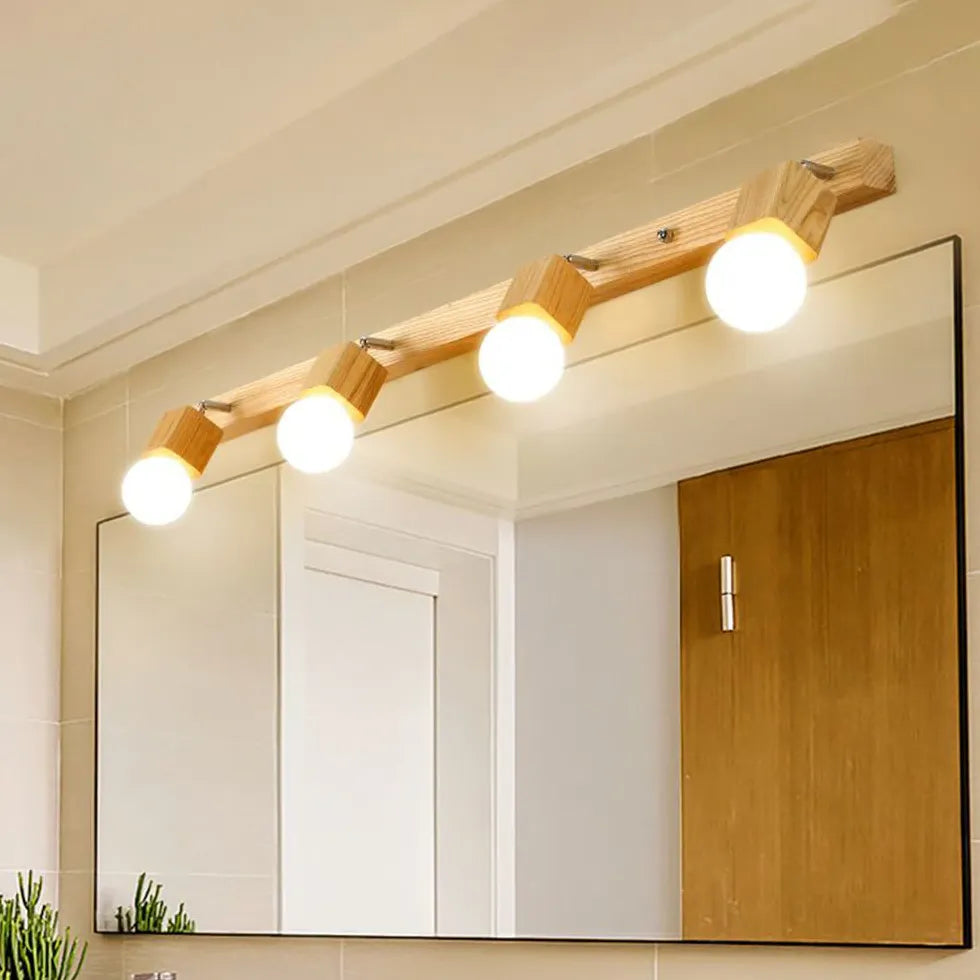 Multi Arm Wall Light For Bathroom Square Ozawa Metal & Wood Warm White