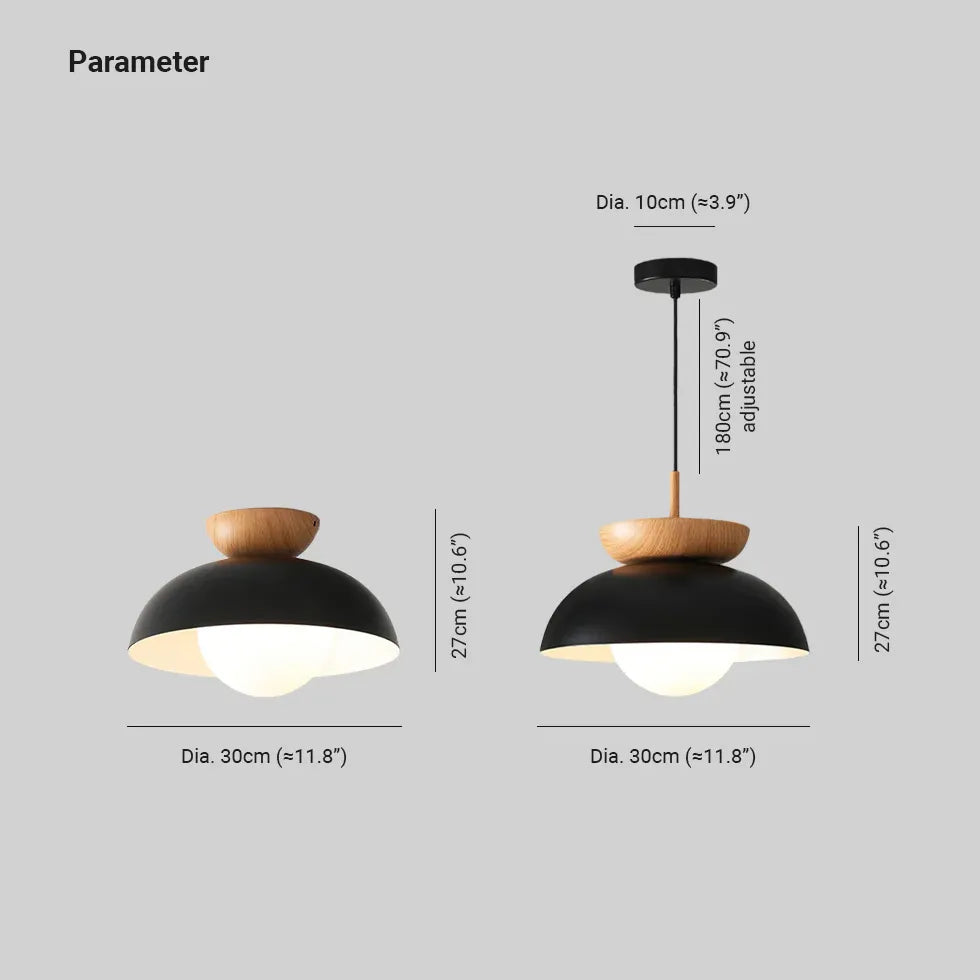 Pendelleuchte Kugel Schwarz mit schlichtem Holzdesign