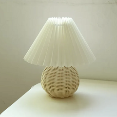 White Rattan Vintage Bedside Table Lamp