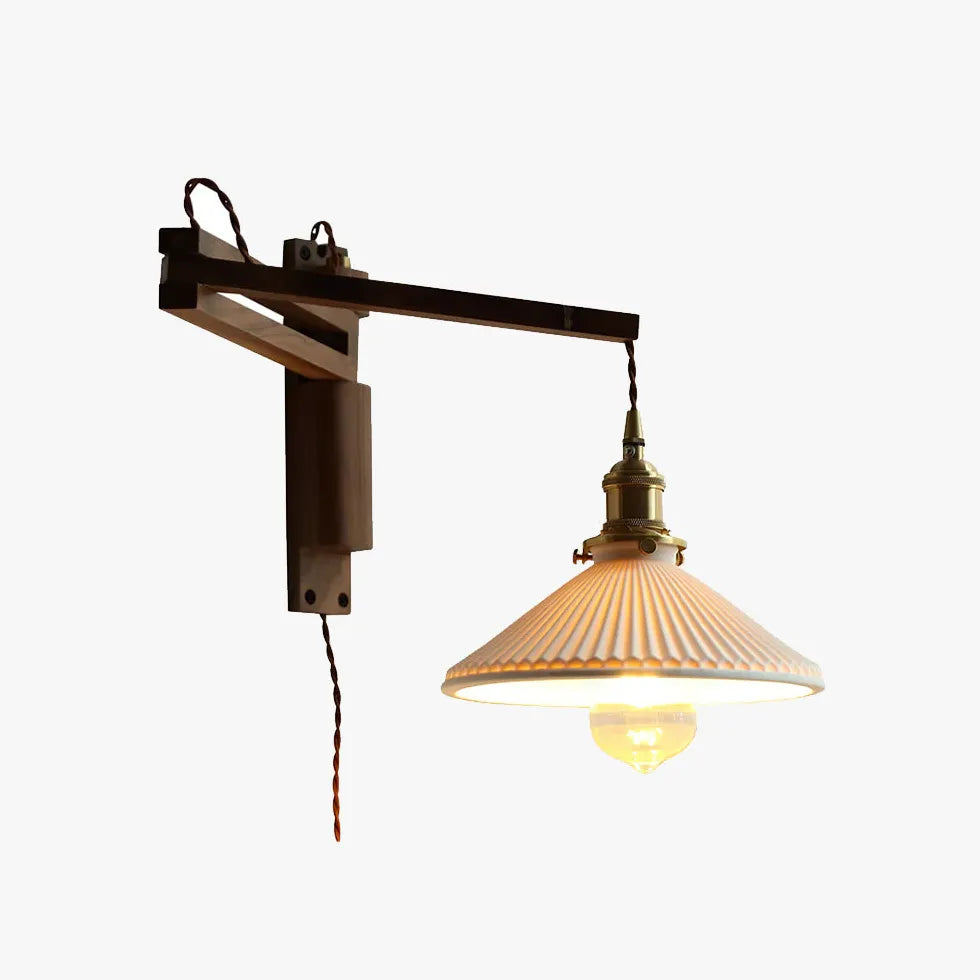 Single Arm Wall Light For Bedroom Ozawa Ceramic Black Walnut Ip20