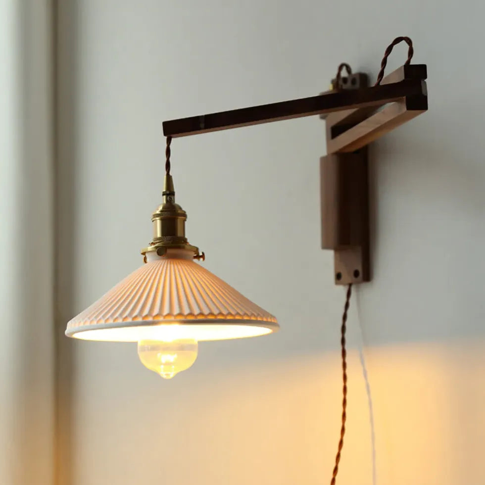 Single Arm Wall Light For Bedroom Ozawa Ceramic Black Walnut Ip20