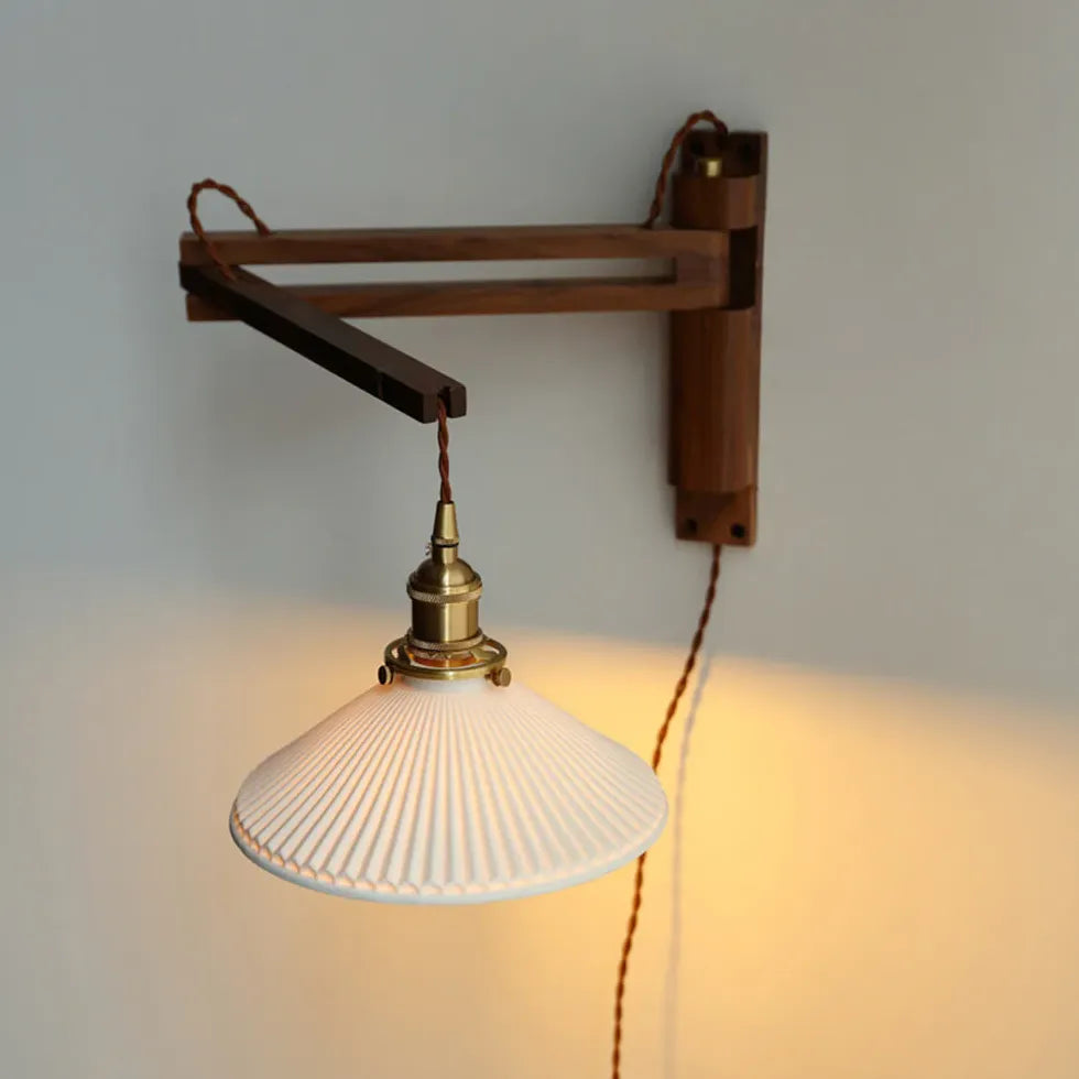 Single Arm Wall Light For Bedroom Ozawa Ceramic Black Walnut Ip20