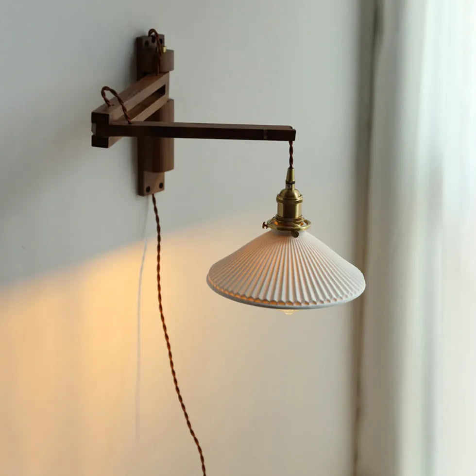 Single Arm Wall Light For Bedroom Ozawa Ceramic Black Walnut Ip20