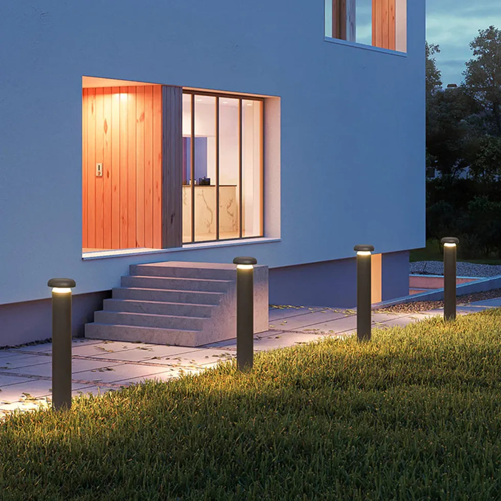 Black Post & Bollard Light Cylinder Pena Metal & Acrylic Ip65 Outdoor