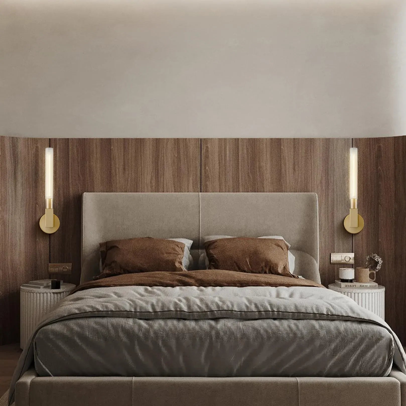 Double Arm Wall Light For Bedroom Quinn Metal & Glass Without Bulbs