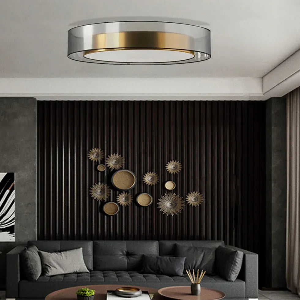 Gold Low Ceiling Light For Bedroom Round Quinn Metal & Pvc Ip20