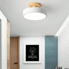 Flush Light For Bedroom Round Quinn Wood Dimmable