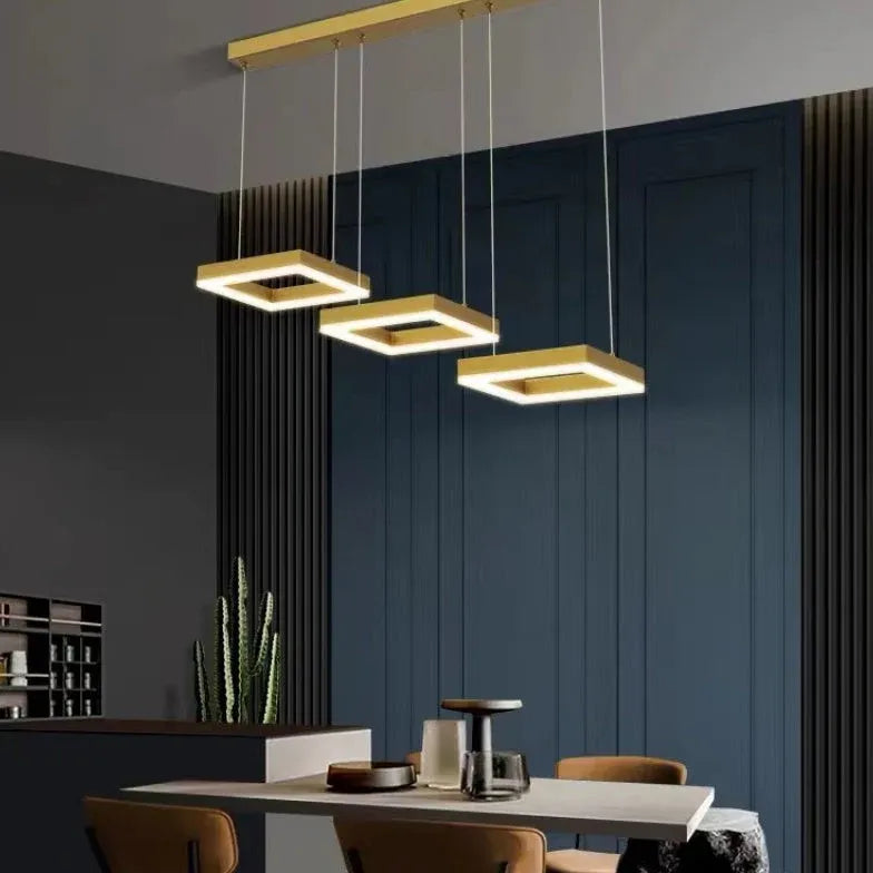 Gold Statement Pendant Light For Office Square Modern Metal