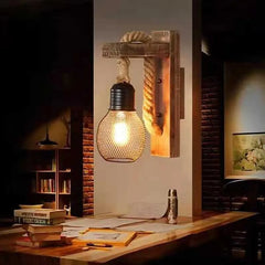 Flush Wall Light For Bedroom Retro Wood E27