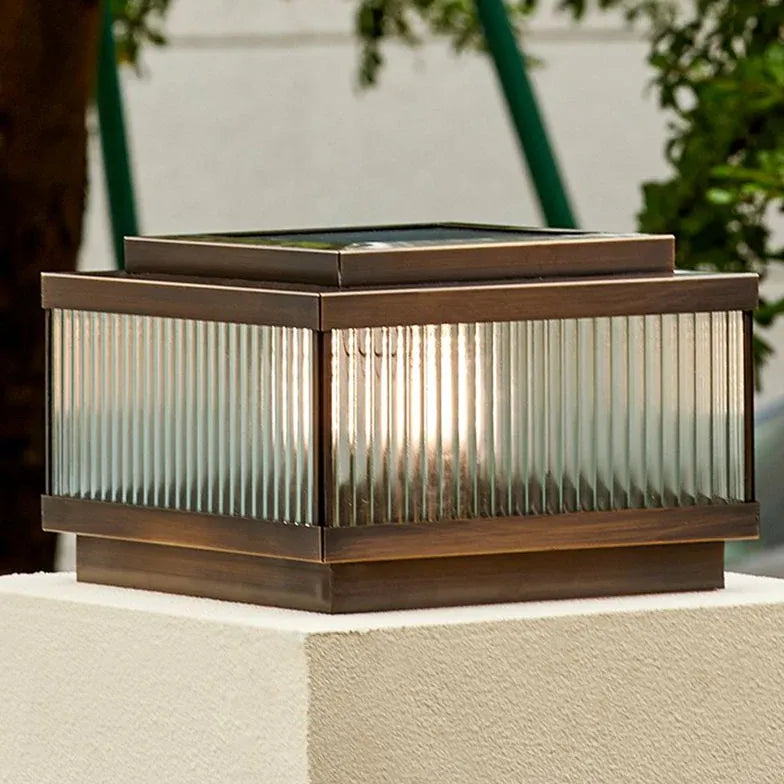 Brown Solar Light Rectangular Riley Metal & Glass Outdoor Solar