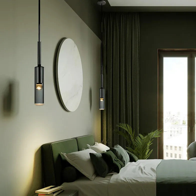 Black Bedside Pendant Light For Bedroom Sanna Metal & Glass Warm White Led