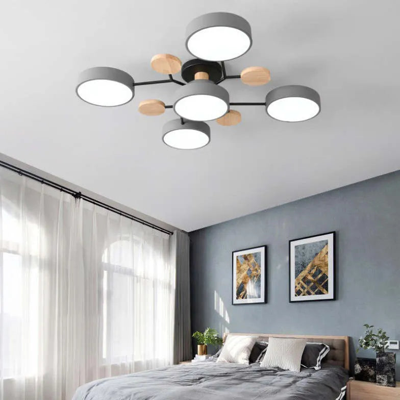 Semi-flush Light For Bedroom Sienna Metal & Wood Ip20 Led