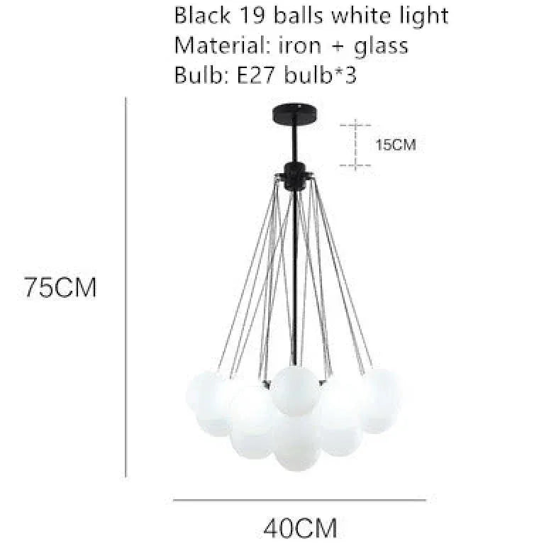 Black Statement Pendant Light For Bedroom Valentina Metal & Glass Ip20 Led Cool White