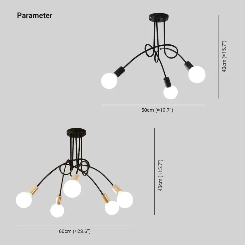 Modern Linear Curve Semi-flush Light For Living Room