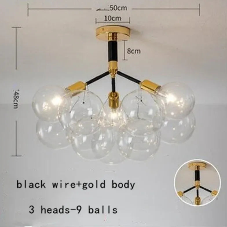 Black Nordic Luxury Clear Bubble Pendant Light