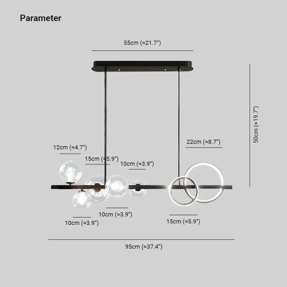 Black Bar Pendant Light For Bedroom Circle Artpad Metal & Glass Led Ip20