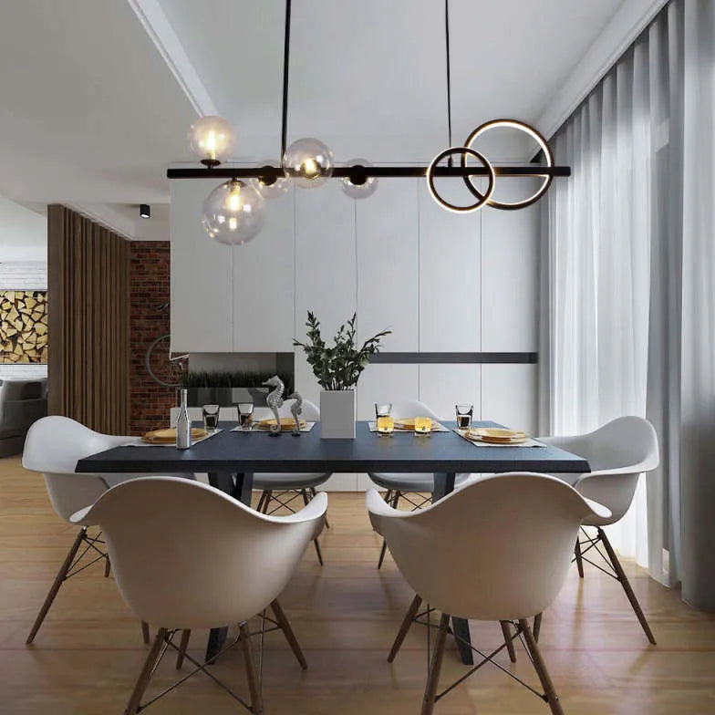 Black Bar Pendant Light For Bedroom Circle Artpad Metal & Glass Led Ip20