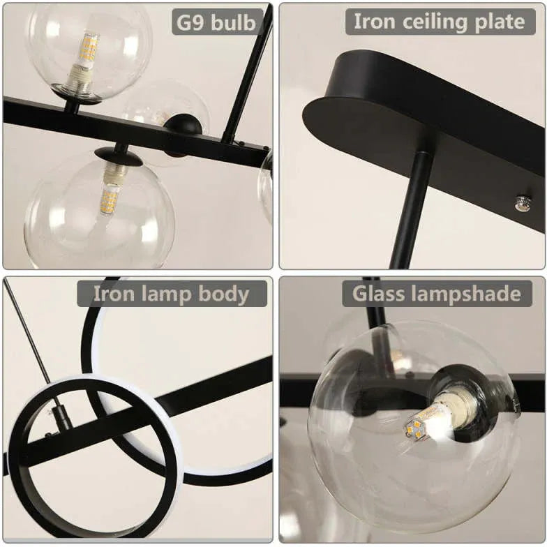 Black Bar Pendant Light For Bedroom Circle Artpad Metal & Glass Led Ip20