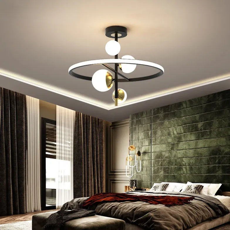 Black Semi-flush Light For Bedroom Valentina Metal Led Ip20