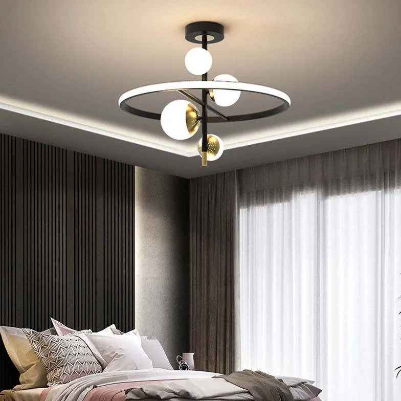 Black Semi-flush Light For Bedroom Valentina Metal Led Ip20